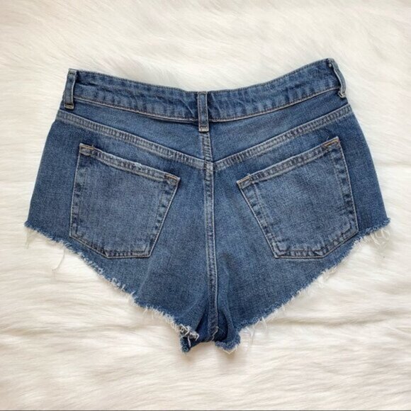 Topshop Moto Kiri Jean Shorts High Rise Waist Denim Raw hem Blue Size 4 - Picture 9 of 11